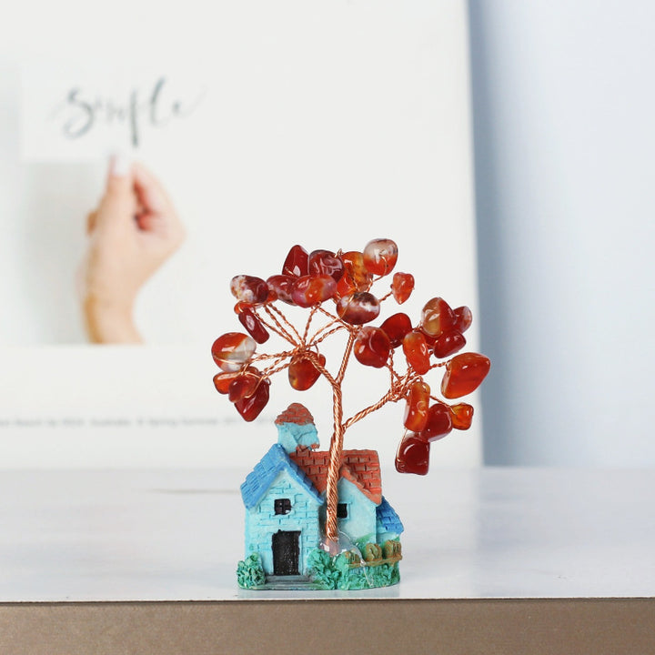 Adornos de grava de cristal con forma de castillo azul en miniatura de Olivenorma para árbol de Feng Shui