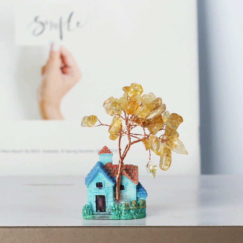 Adornos de grava de cristal con forma de castillo azul en miniatura de Olivenorma para árbol de Feng Shui
