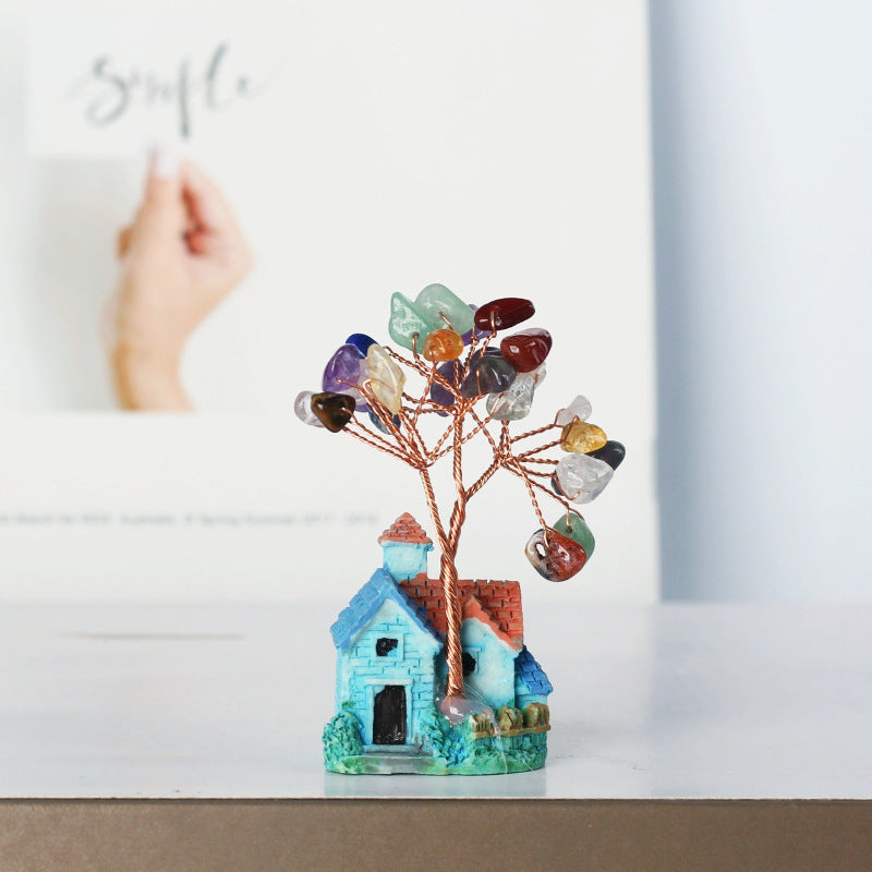 Adornos de grava de cristal con forma de castillo azul en miniatura de Olivenorma para árbol de Feng Shui