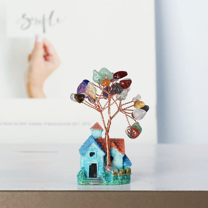 Adornos de grava de cristal con forma de castillo azul en miniatura de Olivenorma para árbol de Feng Shui