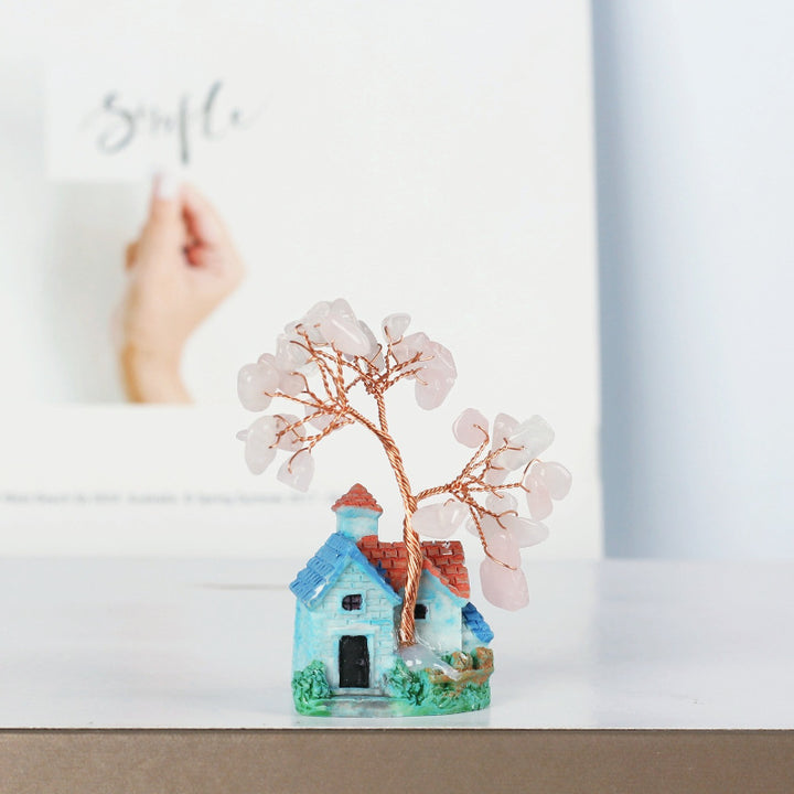 Adornos de grava de cristal con forma de castillo azul en miniatura de Olivenorma para árbol de Feng Shui