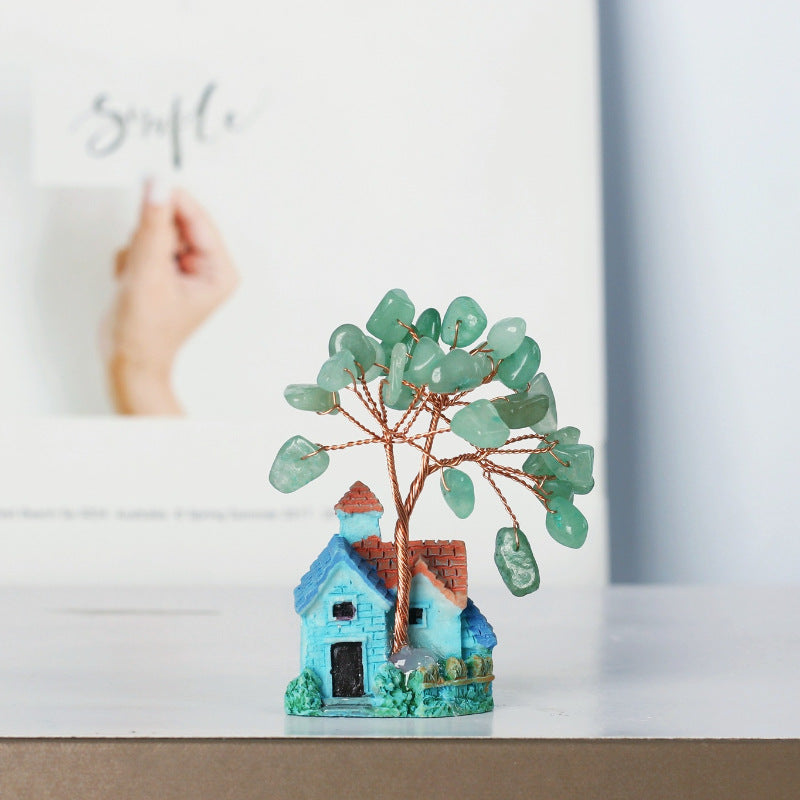 Adornos de grava de cristal con forma de castillo azul en miniatura de Olivenorma para árbol de Feng Shui