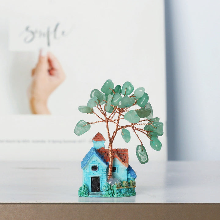 Adornos de grava de cristal con forma de castillo azul en miniatura de Olivenorma para árbol de Feng Shui