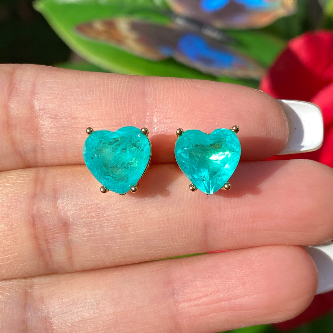 Pendientes con forma de corazón de turmalina de Paraíba de Olivenorma
