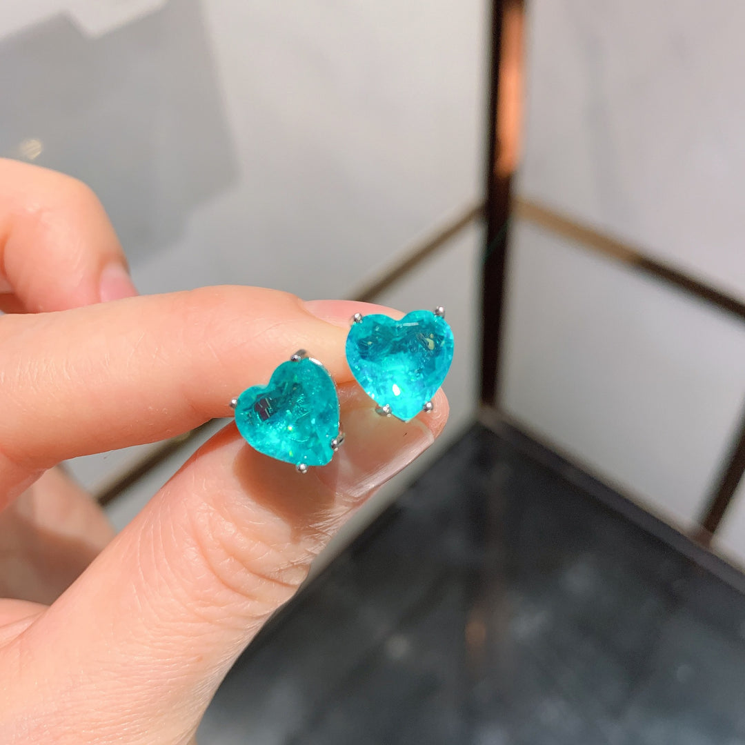 Pendientes con forma de corazón de turmalina de Paraíba de Olivenorma