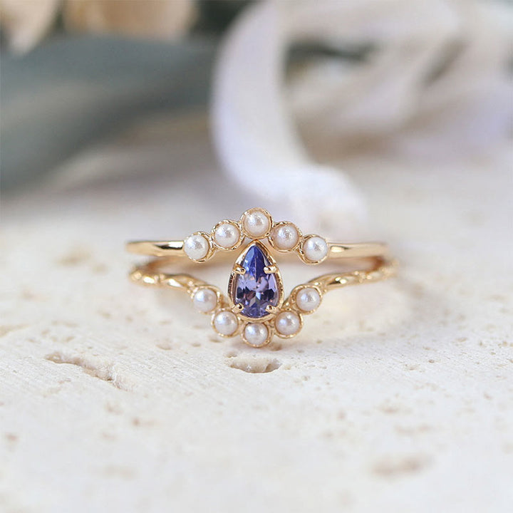 Anillo apilable de amatista y perla en plata S925 de Olivenorma "The Stress Reliever" 