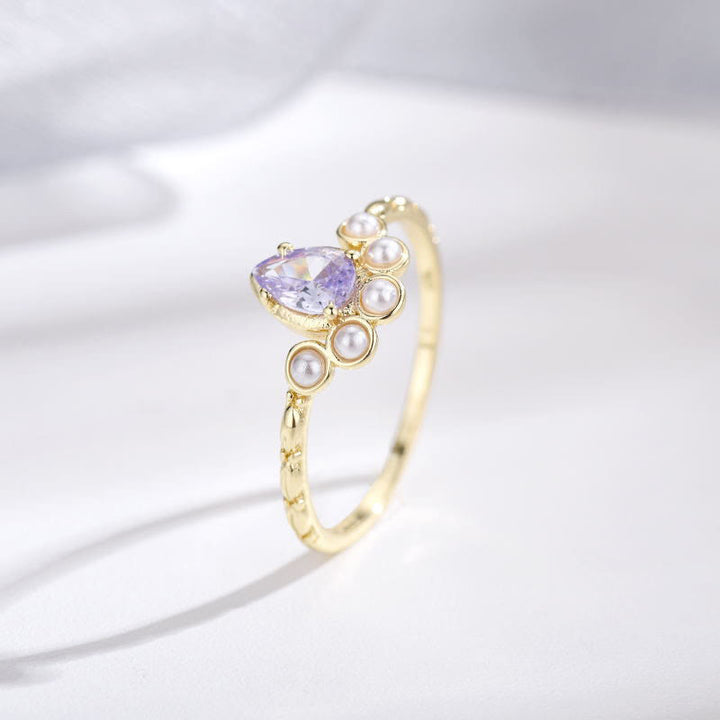 Anillo apilable de amatista y perla en plata S925 de Olivenorma "The Stress Reliever" 