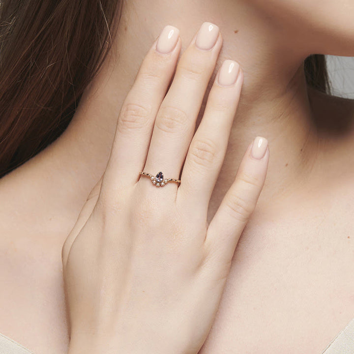 Anillo apilable de amatista y perla en plata S925 de Olivenorma "The Stress Reliever" 