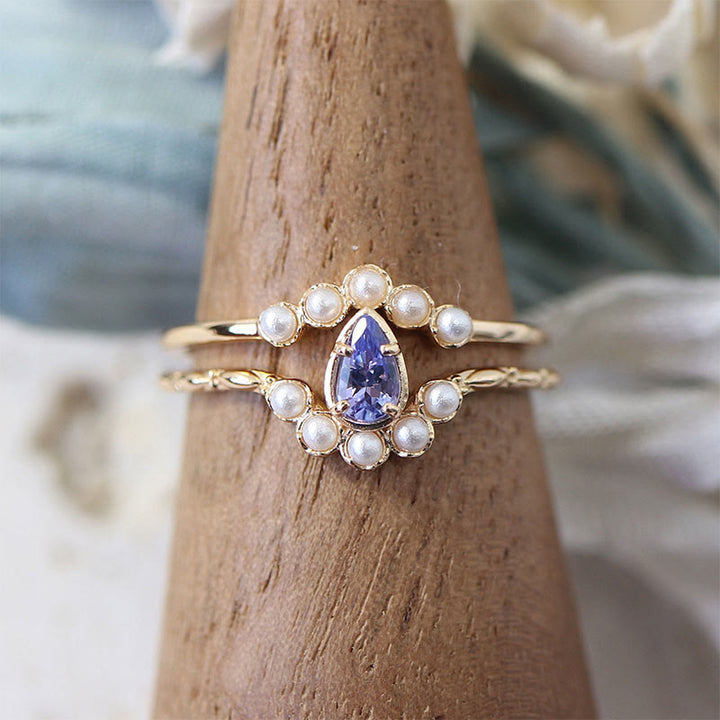 Anillo apilable de amatista y perla en plata S925 de Olivenorma "The Stress Reliever" 