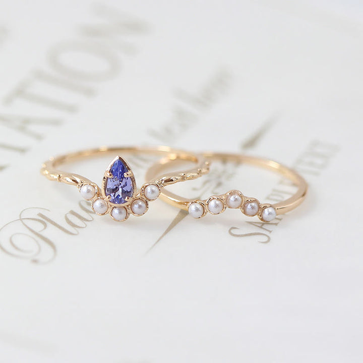 Anillo apilable de amatista y perla en plata S925 de Olivenorma "The Stress Reliever" 