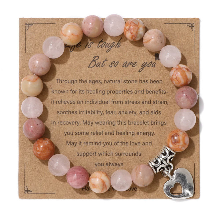 Pulsera con colgante de amor y cuentas de cristal natural de Olivenorma