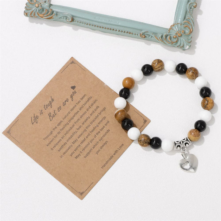 Pulsera con colgante de amor y cuentas de cristal natural de Olivenorma