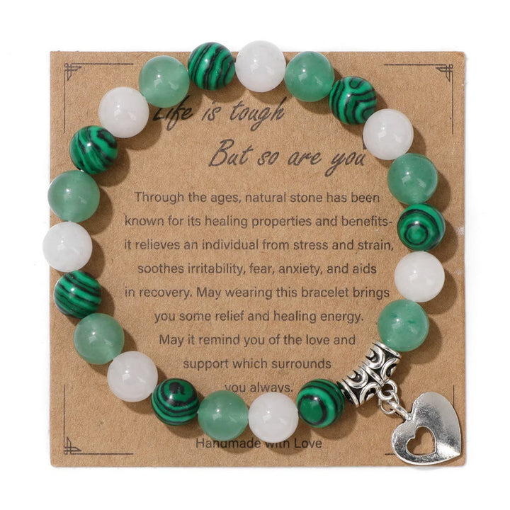 Pulsera con colgante de amor y cuentas de cristal natural de Olivenorma