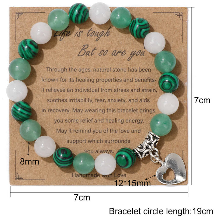 Pulsera con colgante de amor y cuentas de cristal natural de Olivenorma