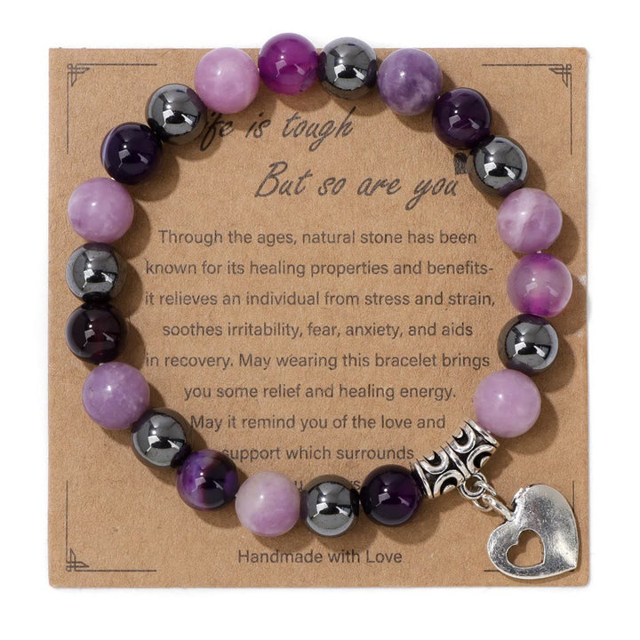 Pulsera con colgante de amor y cuentas de cristal natural de Olivenorma