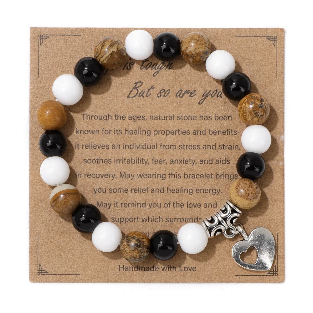 Pulsera con colgante de amor y cuentas de cristal natural de Olivenorma