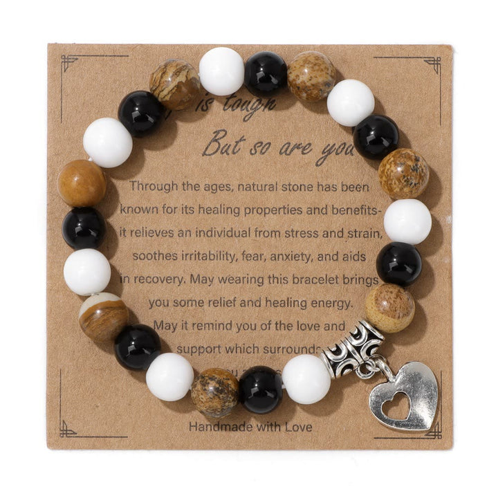Pulsera con colgante de amor y cuentas de cristal natural de Olivenorma