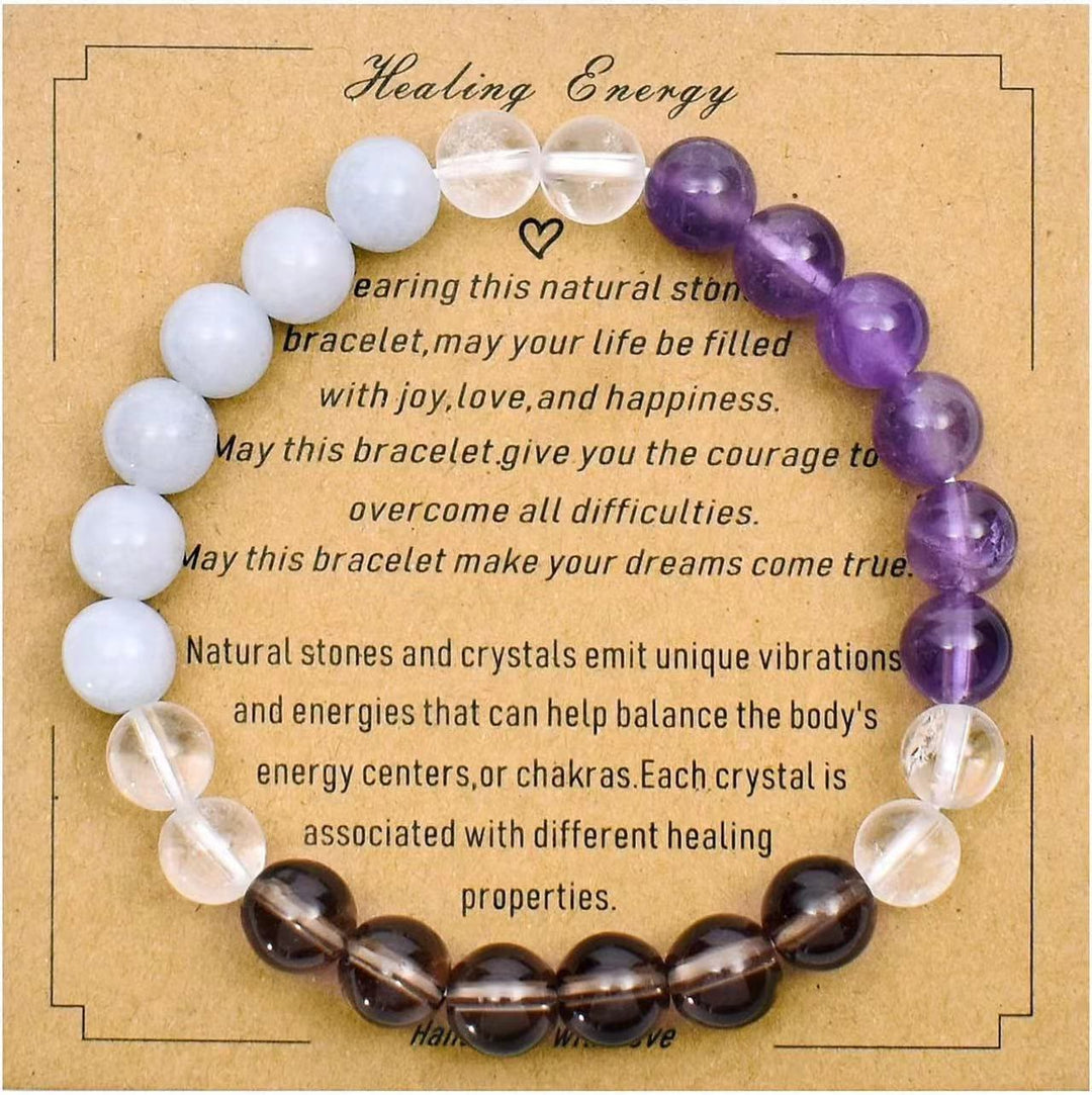 Pulsera de cuentas de piedra natural con tarjeta de bendición de Olivenorma 