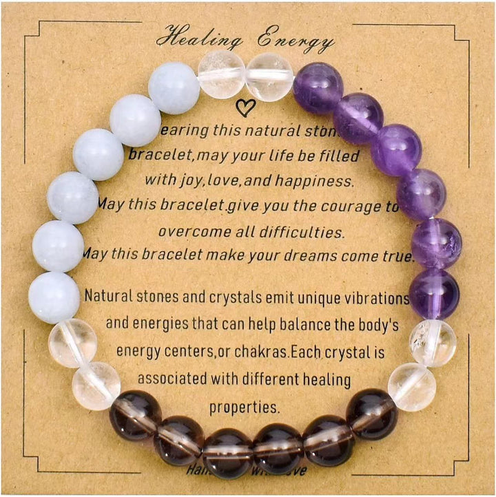 Pulsera de cuentas de piedra natural con tarjeta de bendición de Olivenorma 