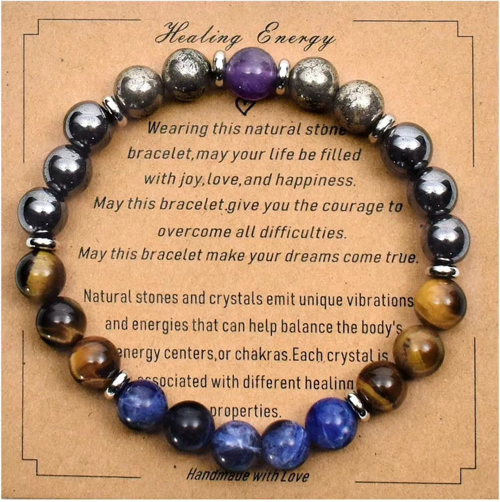 Pulsera de cuentas de piedra natural con tarjeta de bendición de Olivenorma 