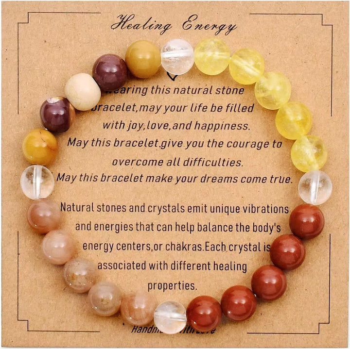 Pulsera de cuentas de piedra natural con tarjeta de bendición de Olivenorma 