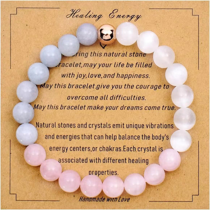 Pulsera de cuentas de piedra natural con tarjeta de bendición de Olivenorma 