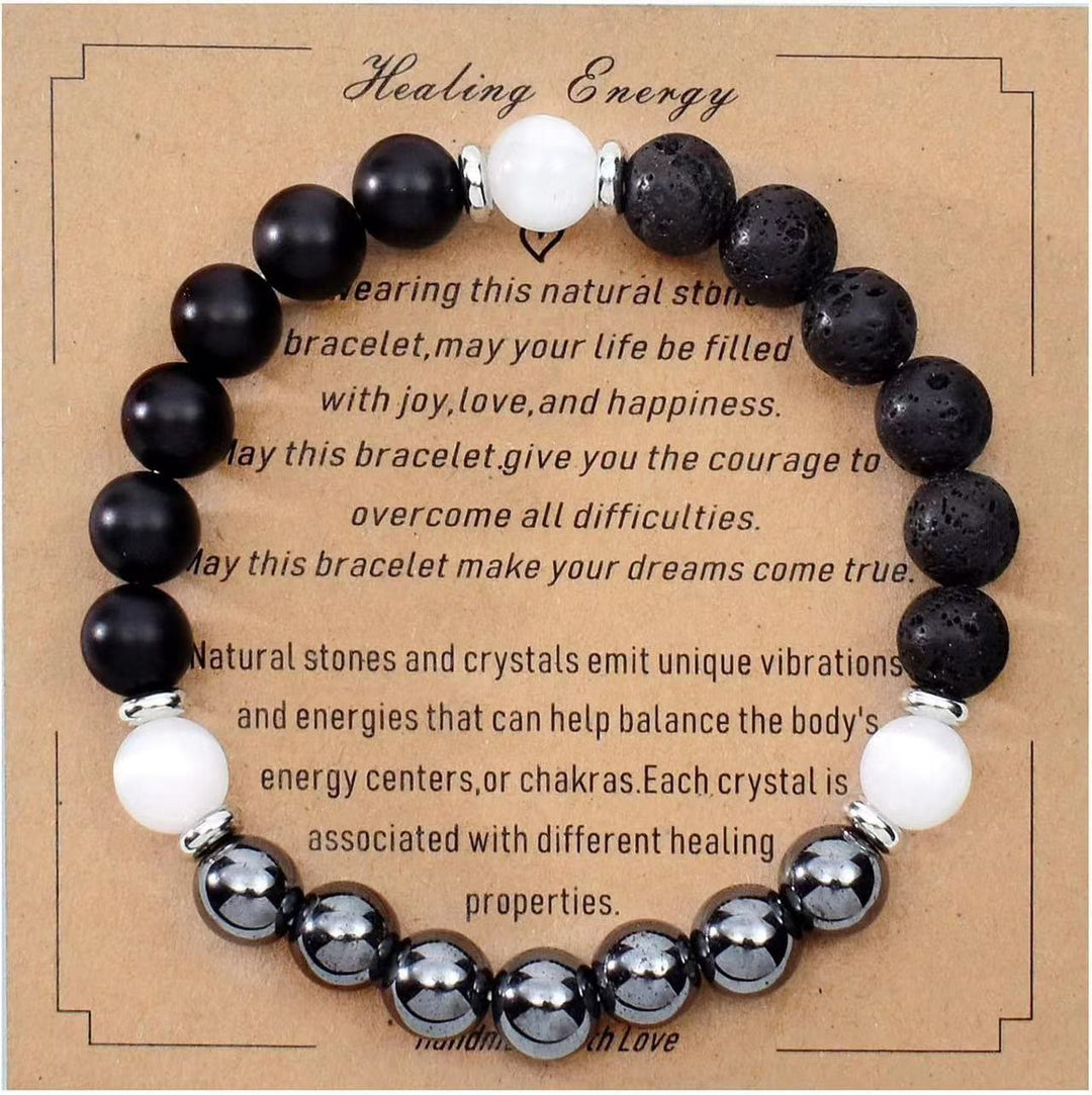 Pulsera de cuentas de piedra natural con tarjeta de bendición de Olivenorma 