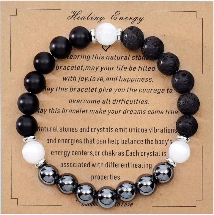 Pulsera de cuentas de piedra natural con tarjeta de bendición de Olivenorma 