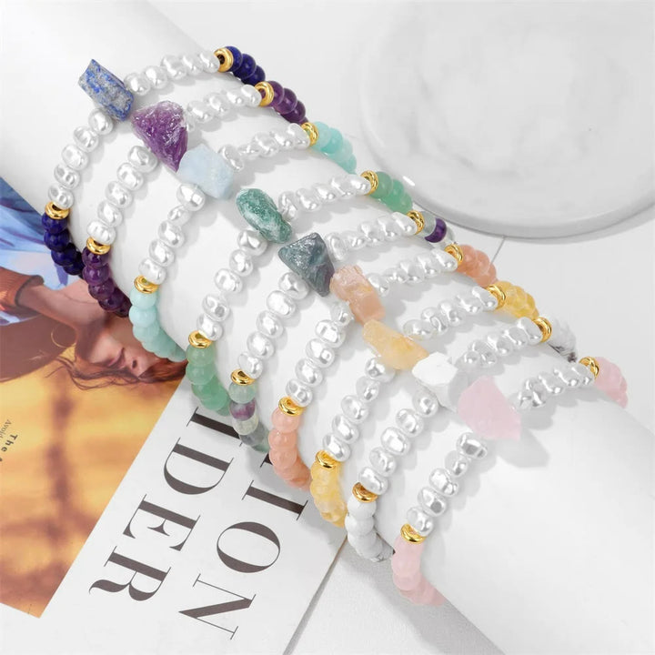 Pulsera de cuentas de cristal natural irregulares de 6 mm de Olivenorma