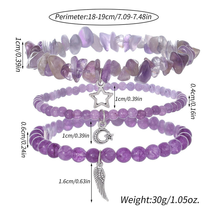 Juego de pulseras con colgante de luna y estrellas de amatista de Olivenorma 