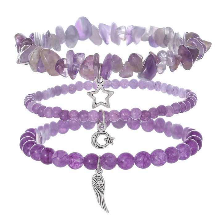 Juego de pulseras con colgante de luna y estrellas de amatista de Olivenorma 