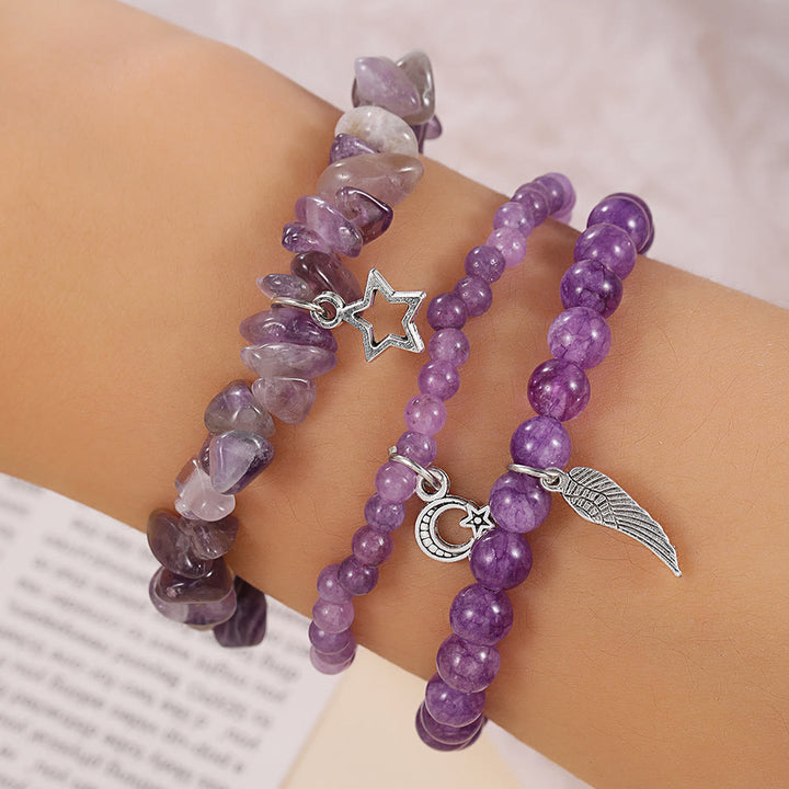Juego de pulseras con colgante de luna y estrellas de amatista de Olivenorma 