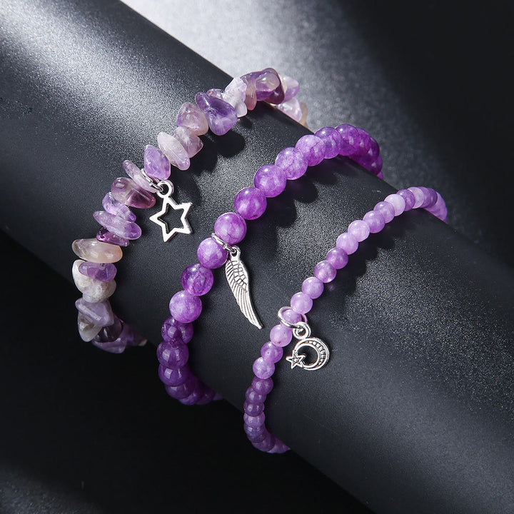 Juego de pulseras con colgante de luna y estrellas de amatista de Olivenorma 