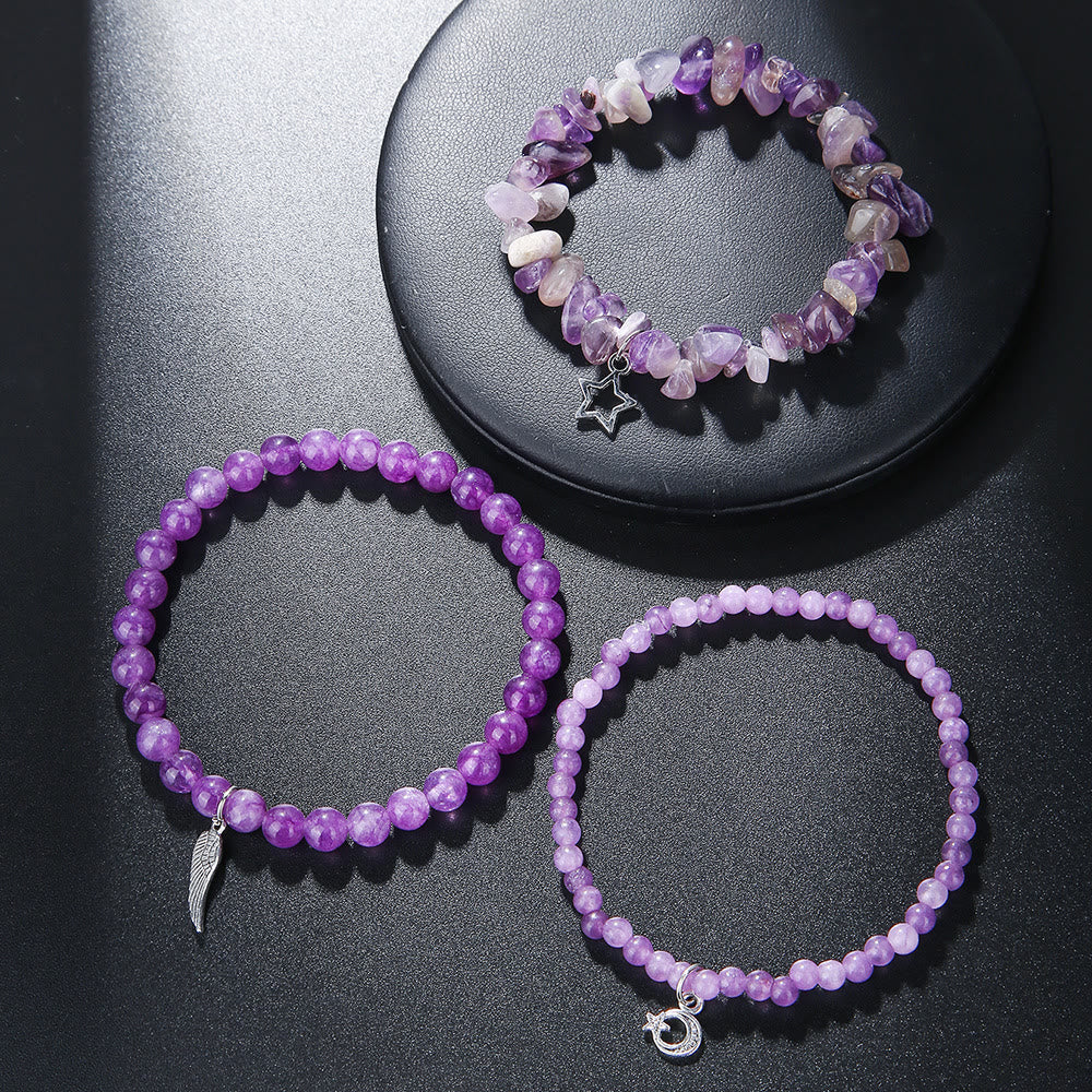 Juego de pulseras con colgante de luna y estrellas de amatista de Olivenorma 