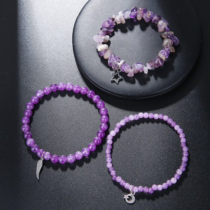 Juego de pulseras con colgante de luna y estrellas de amatista de Olivenorma 