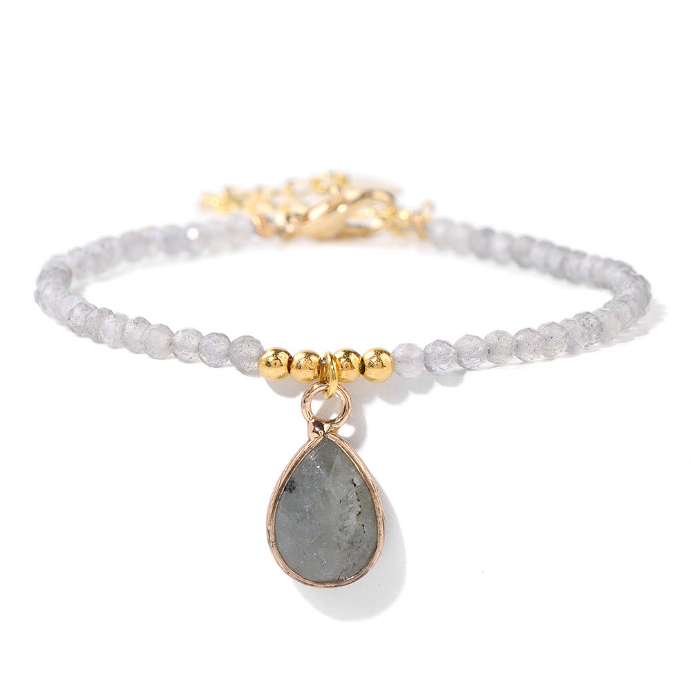 Pulsera con colgante de gota de agua y cuentas de piedra natural de Olivenorma