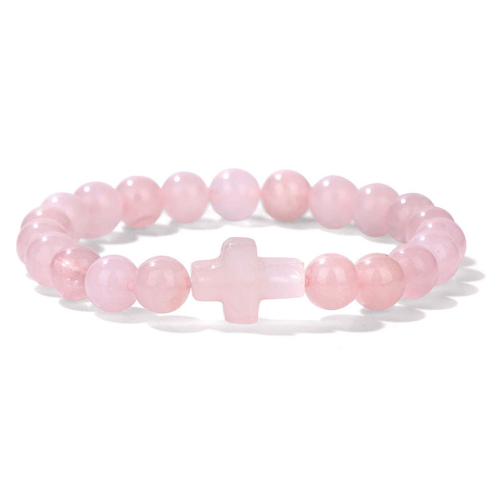 Pulsera con colgante de cruz de cuentas de cristal natural de Olivenorma
