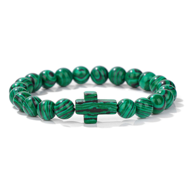 Pulsera con colgante de cruz de cuentas de cristal natural de Olivenorma