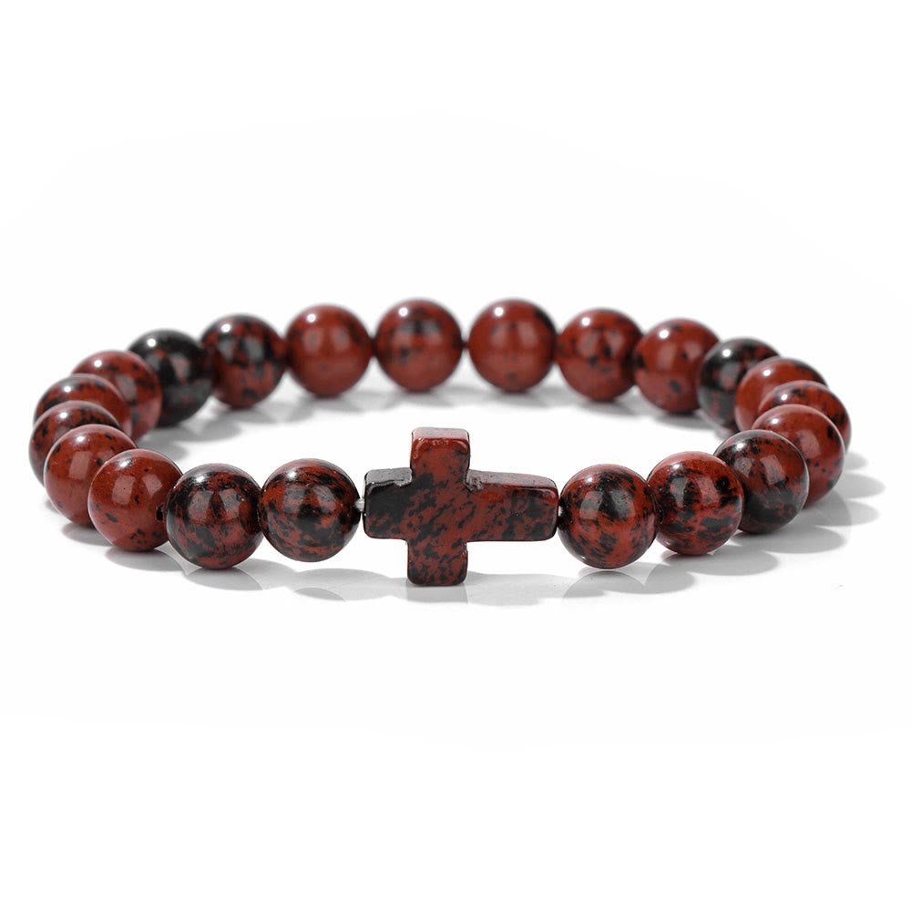 Pulsera con colgante de cruz de cuentas de cristal natural de Olivenorma