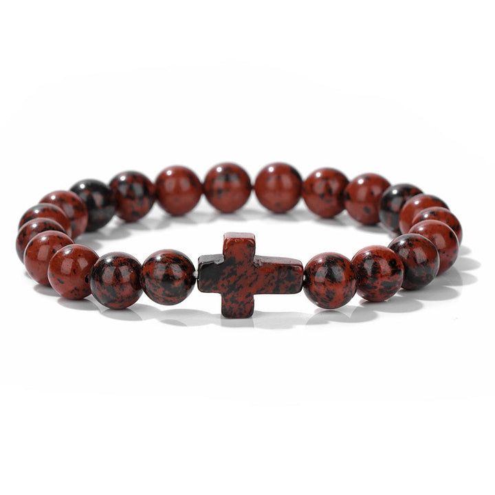 Pulsera con colgante de cruz de cuentas de cristal natural de Olivenorma