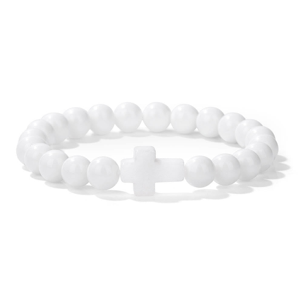 Pulsera con colgante de cruz de cuentas de cristal natural de Olivenorma