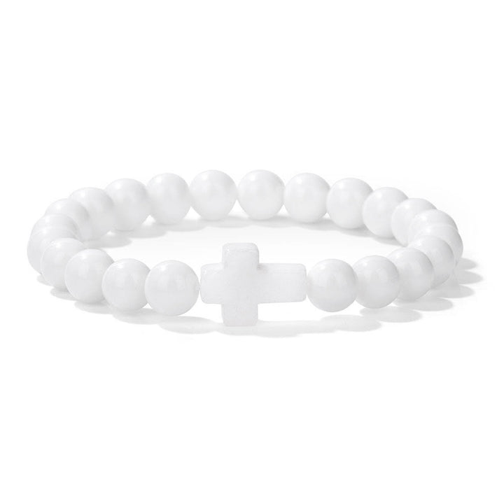 Pulsera con colgante de cruz de cuentas de cristal natural de Olivenorma
