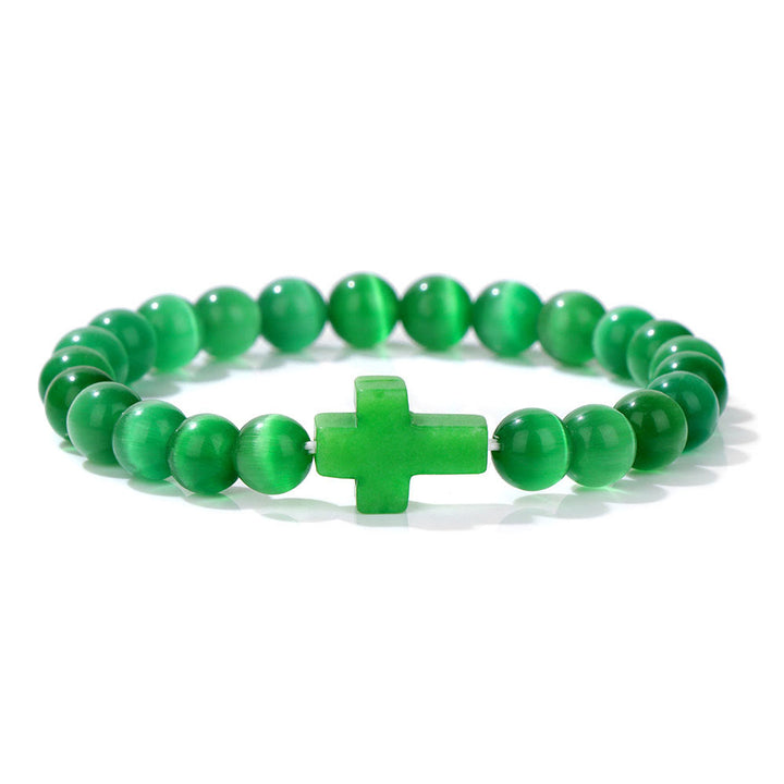 Pulsera con colgante de cruz de cuentas de cristal natural de Olivenorma