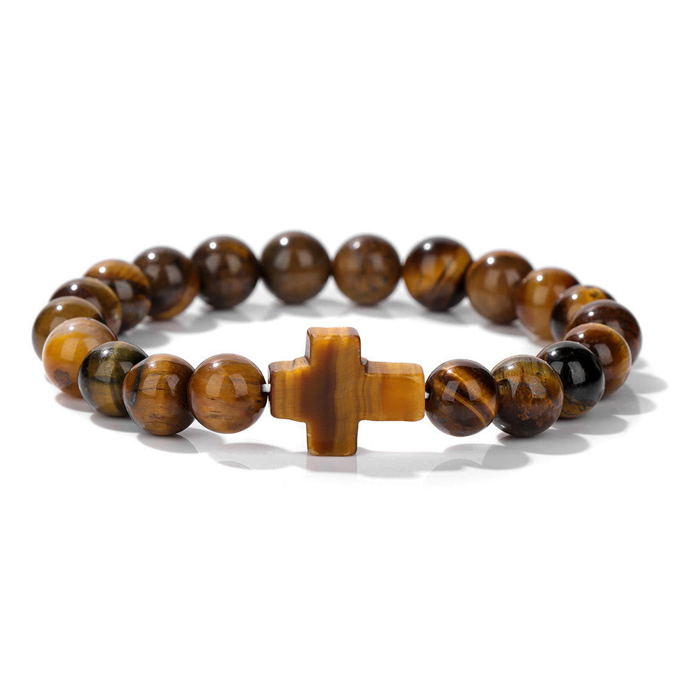 Pulsera con colgante de cruz de cuentas de cristal natural de Olivenorma