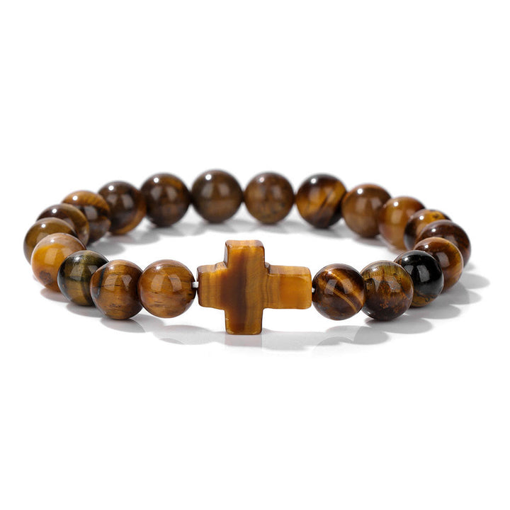 Pulsera con colgante de cruz de cuentas de cristal natural de Olivenorma