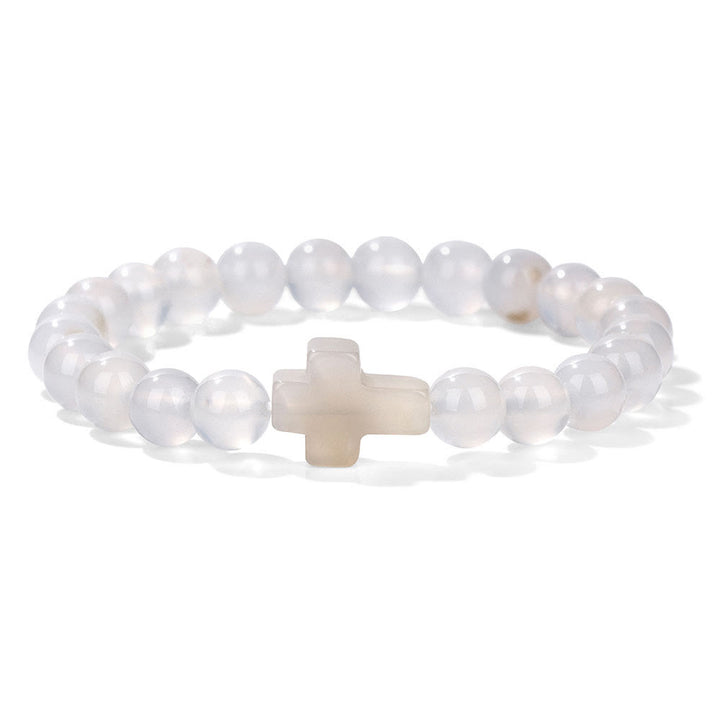 Pulsera con colgante de cruz de cuentas de cristal natural de Olivenorma