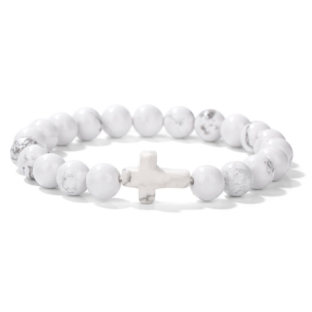 Pulsera con colgante de cruz de cuentas de cristal natural de Olivenorma