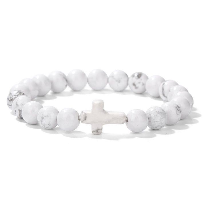 Pulsera con colgante de cruz de cuentas de cristal natural de Olivenorma