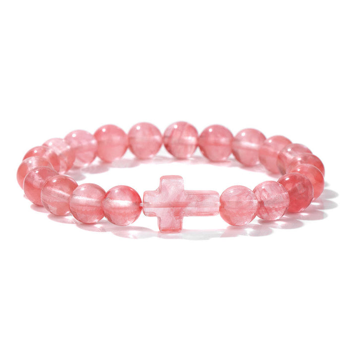 Pulsera con colgante de cruz de cuentas de cristal natural de Olivenorma