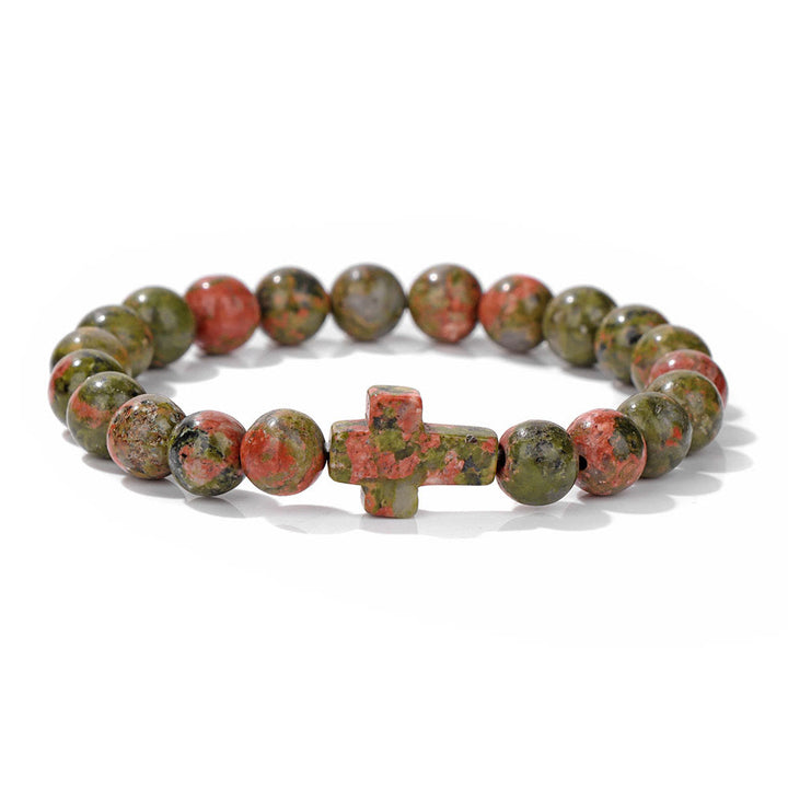 Pulsera con colgante de cruz de cuentas de cristal natural de Olivenorma